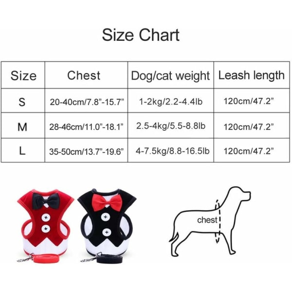 Justerbar sele och koppelväst med fluga Andningsbar västsele för små hundar Kattvalp Triumph (S) Röd