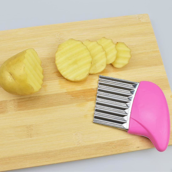 Potatischipsmaskin i Rostfritt Stål med Vågig Kniv, Chipskutter, Vågig Skärare, Grönsakshuggare, Rosa-1