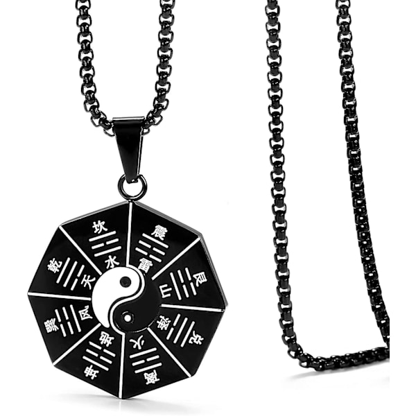 Yin Yang Trigram Hengesmykke for Menn Amulettsmykker for Gutter 24 Tommer Rustfritt Stål Lenkekjede
