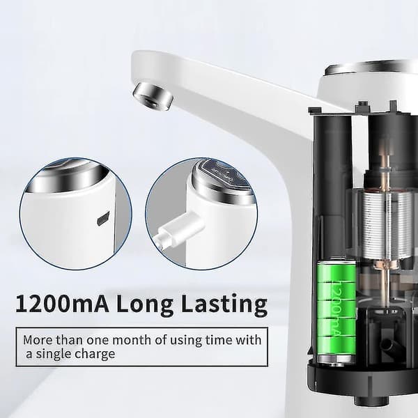 Bärbar USB-laddande elektrisk flaskpump - Multifunktionell vattendispenserpump (vit)