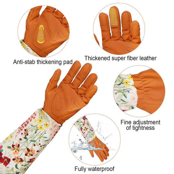 Långa trädgårdshandskar för kvinnor , trädgårdsarbetshandskar med långa ärmar, linda armarna tills armbågen (orange)