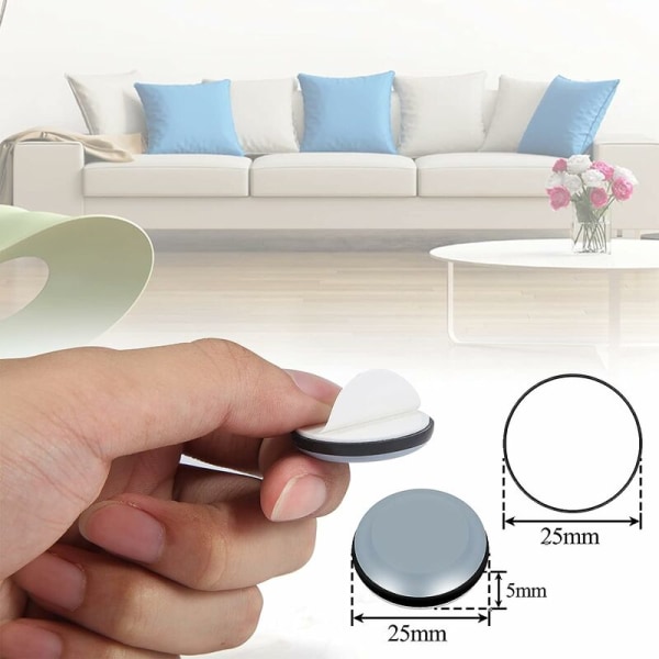 Huonekalujen liukusäätimet, 16 kpl PTFE Teflon Pyöreä Itsekiinnittyvä huonekaluliukulevy, joka soveltuu sileille lattioille ja matoille (pyöreä, 25 mm)