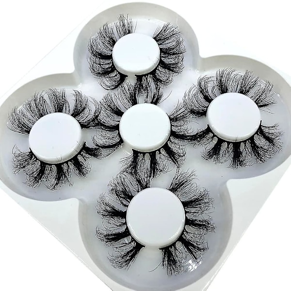 NYA 4 par 3D Mink Hår Falska Ögonfransar Criss-cross Wispy Cross Fluffy längd 25-30mm Fransar Förlängning Handgjorda Ögon Makeup Verktyg (N35)（80A）