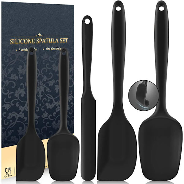 5-delars köksredskap i silikon, köksredskap i silikon, non-stick silikonspatel, köksredskap, svart