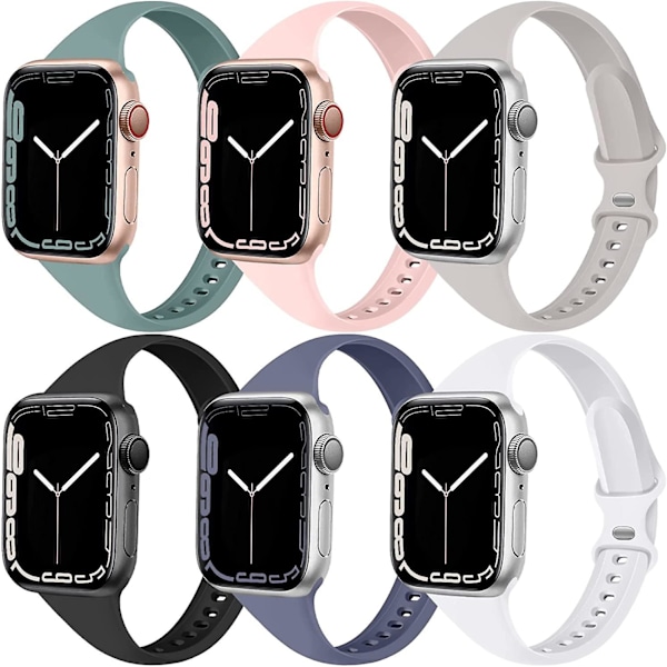 6-pack Straps Compatible Apple Watch Straps 38mm 40mm 41mm 42mm 44mm 45mm Slim Fit Soft Silicone Sport Strap Replacement For Apple Watch Series 3 Se I