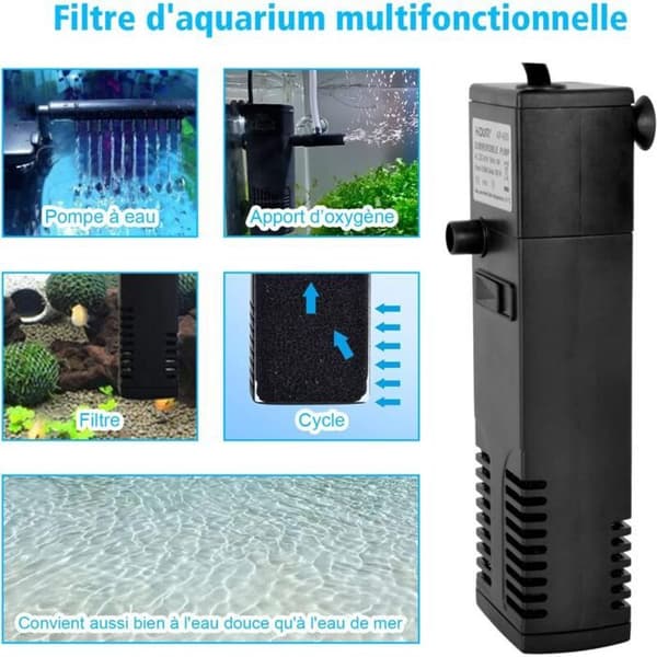 Akvarievandflowfilter 3W 300L/T internt filter til 40L akvarium akvariepumpefilter med filtersvampe til.