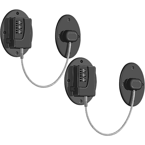 2-pack kylskåpslås - kraftigt kombinationslås för kylskåp, barnsäkerhetsspärr för skåp, mer, enkel installation och användning (svart)
