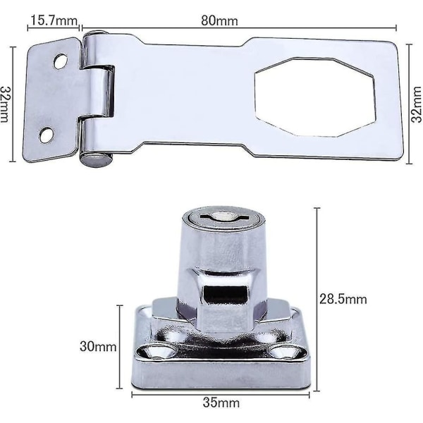 2 delar rostfritt stål låshasp 80 mm dörrbult spärrspänne med hänglås och nyckel för låsning av skjuldörrar Skåp Lådor Möbler Silver O