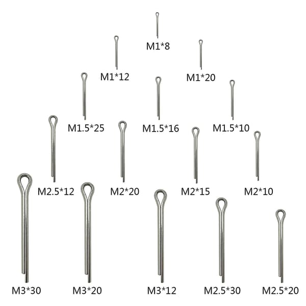 150 st Saxsprintar Sortiment, M1 M1,5 M2 M2,5 M3 Split Pins Assorted, Rostfritt stål Saxpinnar Metall Säkerhetssplit