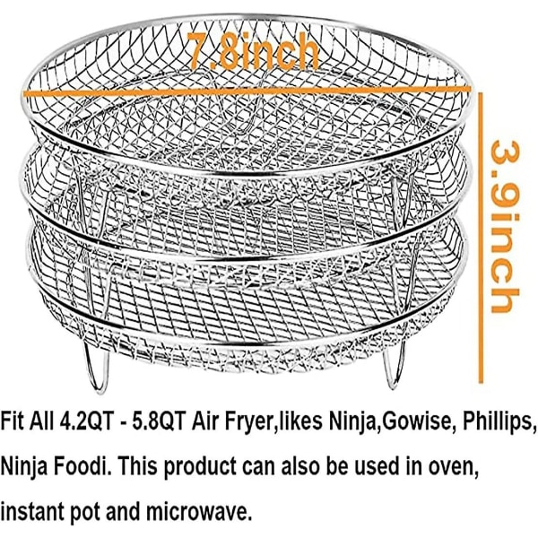 Ninja Air Fryer Rack 3-delad, stapelbar 7,8-tums rostfritt stål Air Fryer korg (rund)