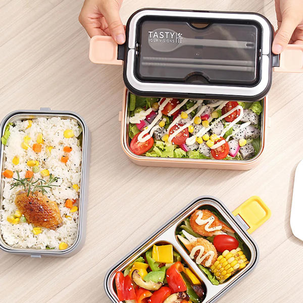 21,5*12,2*13,7 cm 2 lager grå lunchlåda arbete student utomhusaktiviteter resor mikrovågsugn uppvärmning matbehållare plast Bento-låda