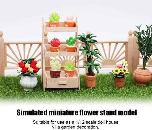 1:12 Dockhus Miniatyr 3-lagers Trä Blomsterställ Mini Dockhus Trädgårdsdekoration