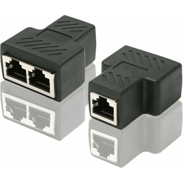 RJ45 CAT6 LAN Ethernet-portin jakaja-sovitin 1-2 kaksoisnaaras-naarasporttiliitin, 2 kpl ja musta