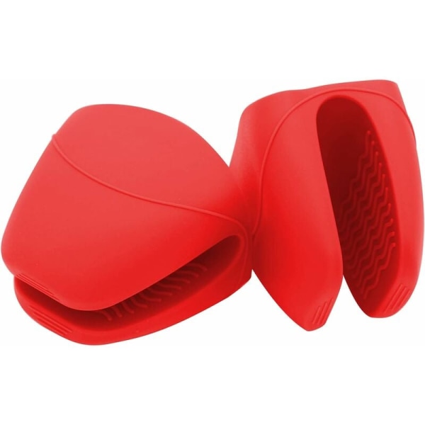 Handskar för bakning av silikon Grythållare Fingerskydd för matlagning Bakning BBQ Grillning Värmebeständiga handskar paket med 2 (förtjockade röda)