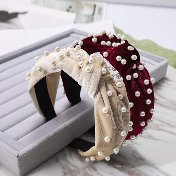 Hodebånd for kvinner - Perlehodeband - 1 stk. Tvinnet kunstig perlefløyelshodeband Elegant Bling Hårklipp Hårnåler Hodeplagg Barrette Stylingverktøy Tilbehør