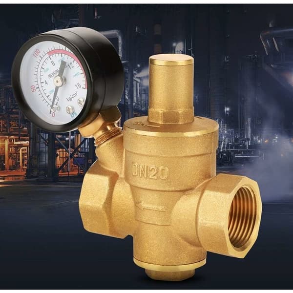 Tryckregulator, mässingsregulator, DN20 justerbar mässingsvattentrycksregulatorreducerare med mätare
