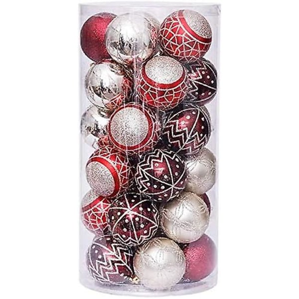 Julkulor, 60 mm färgmålade och gnistrande prydnadsföremål och hängande bollar Set för julgransdekoration 30 stycken (röd + guld)