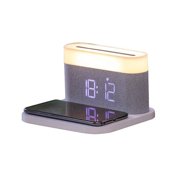 Vit Bluetooth högtalare klockradio med digital väckarklocka Trådlös laddare Den bästa presenten till familjen