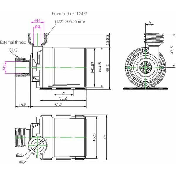 DC 24V 5M 800L/H Magnetisk borstlös solvattenpump för damm,