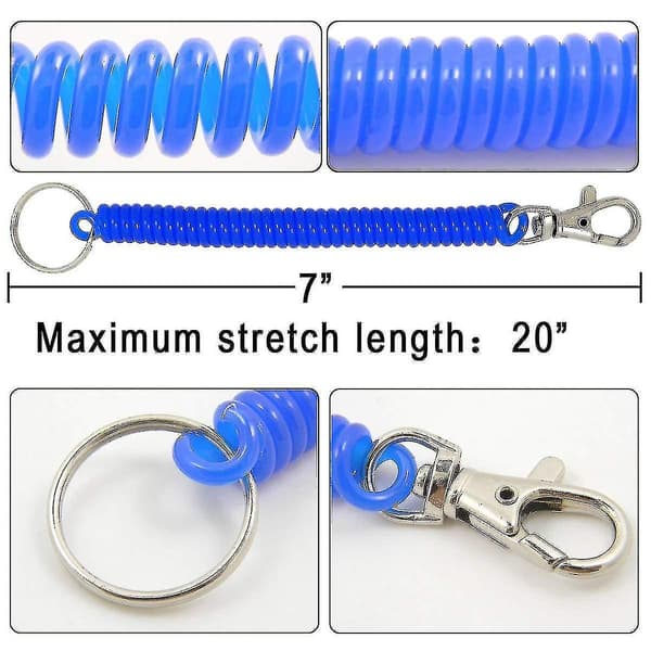 6-pack färgglad flexibel stöldsäker fjäderspolesnöre Stretch Tether säkerhetsnyckelring