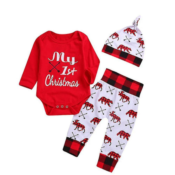 Baby Boy Girl Christmas Outfits Santa Claus Romper Body Stripe Byxa Set（80cm）
