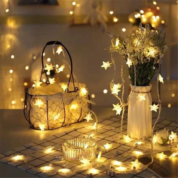 Star Led Light String 40 Lights [6 Meters 40 Lights - Batterimodell (med blixt)]Vit