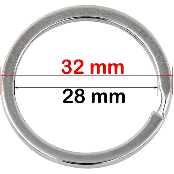 Nyckelring - 100 stycken, 32 mm nickelpläterad fyrkantig kant delad nyckelkedjering hantverk, snöre (100)