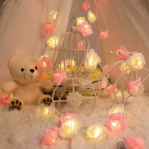 Rosa ljusslinga, inomhus-/trädgårds ljusslinga, USB-LED-ljusslinga, 6 m, 40 lysdioder, flickrummets sovrumsdekoration, bar, fest, juldekoration