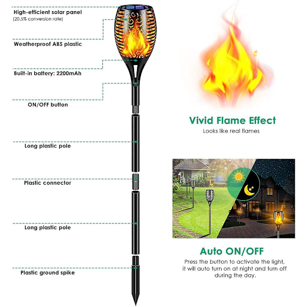 Solar Lights 99 Led Flimrande Flame Solar Ficklampor Lights 43" Vattentät utomhusbelysning Solar