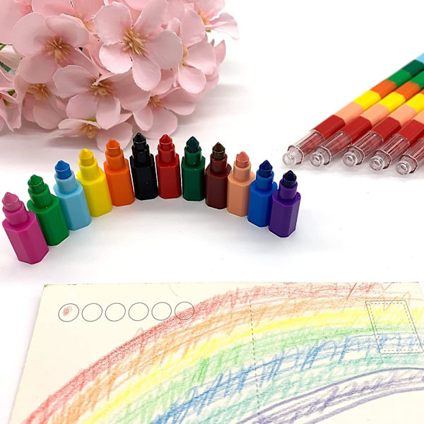 Stapelbara färgade pennor Crayon Building 12 kreativa regnbågsfärgade pennor