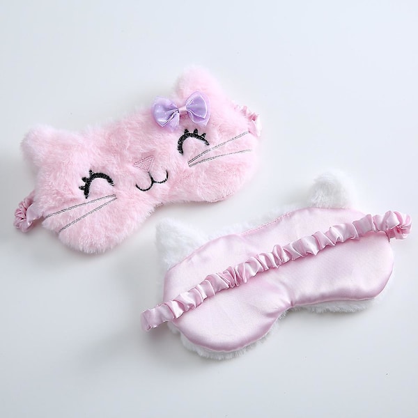 2 stycken mjuka plysch sovmasker söt tecknad katt kattunge ögonbindel sovmask ögonlock för kvinnor flickor barn hem flygplan resor vila fest presenter