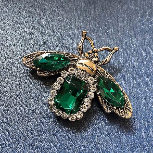 Guld Rhinestone Bee Brosch För Kvinnor Män Mode Kristall Vintage Emerald Green Cz Lapel Pins