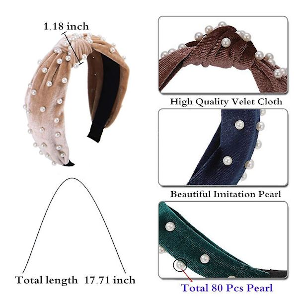 Hodebånd for kvinner - Perlehodeband - 1 stk. Tvinnet kunstig perlefløyelshodeband Elegant Bling Hårklipp Hårnåler Hodeplagg Barrette Stylingverktøy Tilbehør