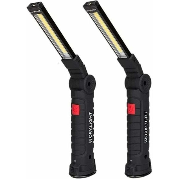 2 stk. LED-arbejdslys, USB-genopladelig inspektionslampe, COB-lommelygte med magnetfod, 5 tilstande til værksted, garage, camping, nødsituation