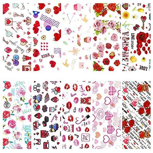 Nagelkonstfolieöverföringsstickers Klassiska Alla hjärtans dag Söta mönster Nagelomslag Nagelkonst Sticker Dekaler Foliestickers Set Nagelspetsar Manikyr Kvinnor An
