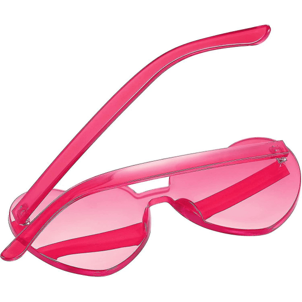 2023-hjärta solglasögon för kvinnor älskar båglös ett stycke genomskinlig godisfärg Hjärta glasögon för fest mode stil-1（Rose Red）