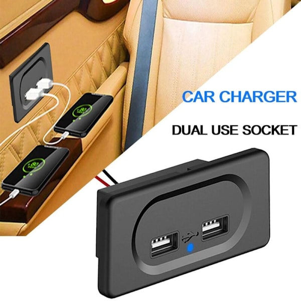 NY 12V dobbelt USB-billader??t-stikadapterholderpanel campingvogn autocamper