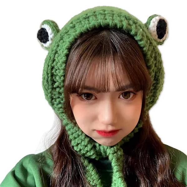 Groda Hatt Stickad Groda Hatt Virkad Hårband Söt Utomhus Stor Ögon Groda Mössa Öronskydd Festival Cosplay Hatt Kvinnor Flickor