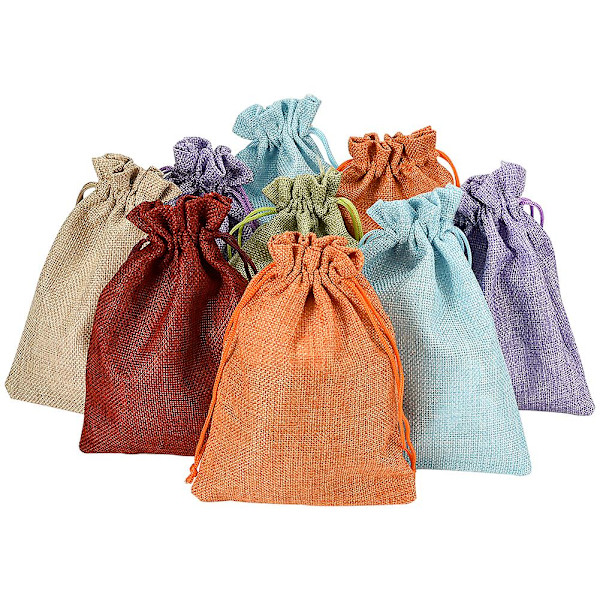Dragsnöre Naturlig Jutesäck Graduation Display Bröllop Sachet Logotyp Presentpåse 30 Stycken
