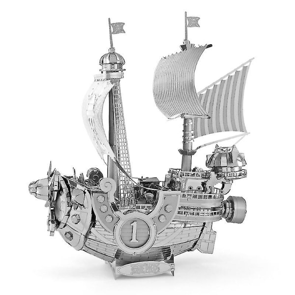 3d metall pussel piratskepp laserskärning Färgglad modell båt gör det själv hantverk presentleksak-4（silver）