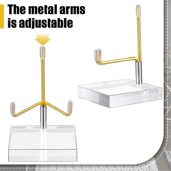 4 ställbara metallarmsdisplayställ med akrylbas Rock Display Easel Holder Akryl Easel Silver