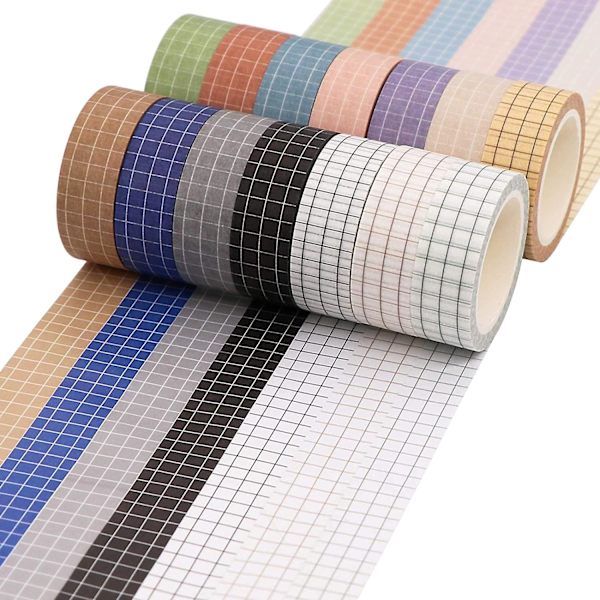 Grid Washi Tape Set, 14 Rullar 15 Mm Bred Dekorativa Färgade Maskeringstejp För Scrapbooking, DIY Dekoration Och Hantverk, Bullet Journals, Planerare, Junk J