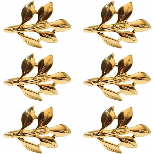 Servietringe Sæt Servietringe Blad Knap Metal Serviet til Jul Thanksgiving Fest Bryllup Smykker Bord Guld Dekoration 6 Stykker
