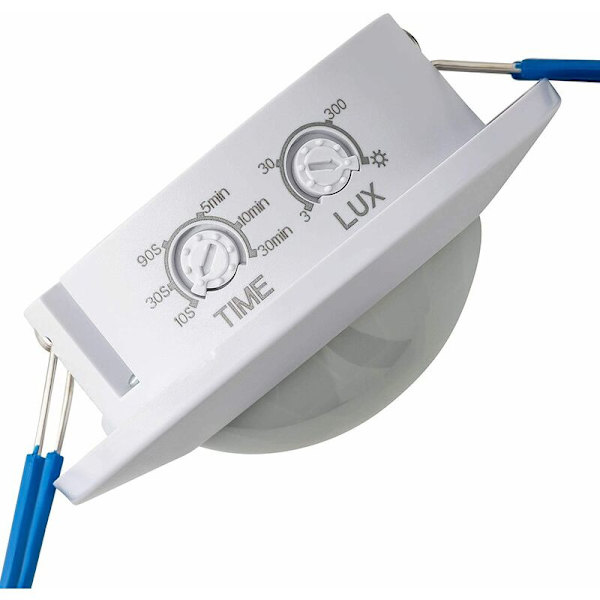 Indendørs Bevægelsessensor, Nedfældet og Loftmontering, Programmerbar, Infrarød Sensor, 6m / 360°, Velegnet til LED, Max. 1200W/500W