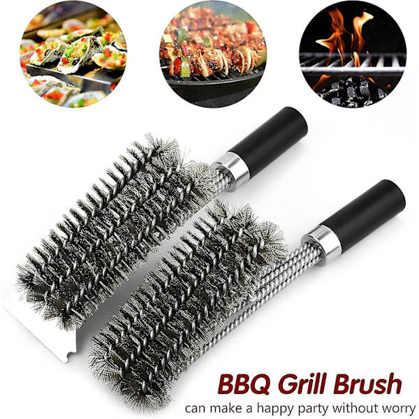2-delad grillborste, 3-i-1 utbytbar grillrengöringsborste för utomhusgrill