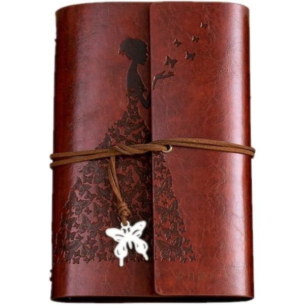 Retro Fjäril och Prinsessa Läder Notebook Skrivande PU Omslag Ringpärm (Brun)