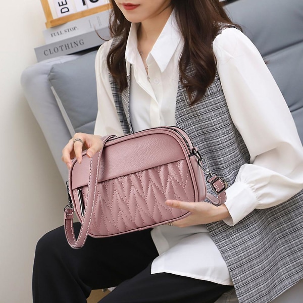 All-match Messenger Bag Enkel mjukt läder liten väska Koreanskt mjukt läder Mobiltelefon Väskrosa
