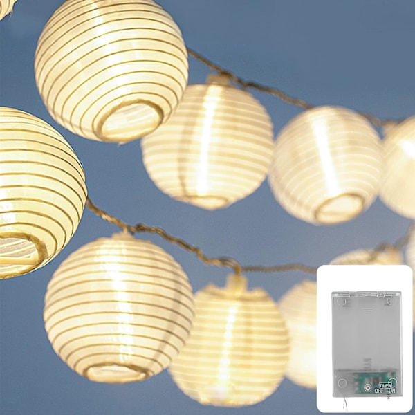 Lampion Led Lys Girlande Deko Lampe - Hvid Kraft Papir Lanterne - Total Længde 1,5 Meter | 10 Led Hvide Kugler | Leveres Med Stik Til Tilslutning Til