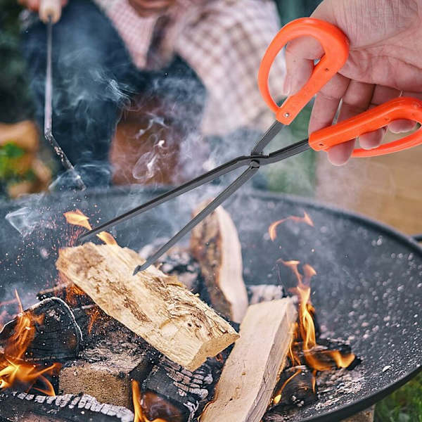 Kul Tænger Pejs Tænger Log Presenning Grill Grill Kul Indendørs Træ Klemme Smedejern Klemme Brænde Grafle Grabber til Træovn（48.5cm）