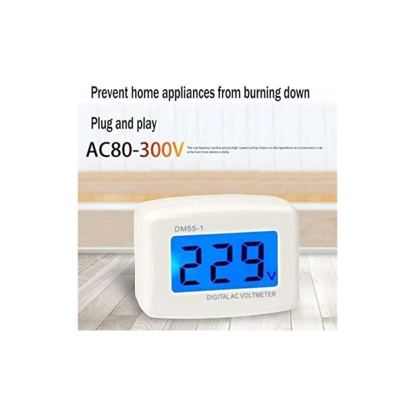 Blå baggrundsbelyst digital LCD voltmeter 220V, EU stik spændingstester panel, DM55-1 AC 80-300V